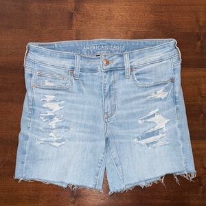 American Eagle Outfitters Women's Light Blue Distressed Denim Shorts